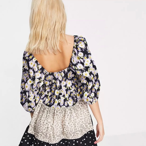 ASOS mixed print tiered babydoll mini dress - Picture 4 of 4
